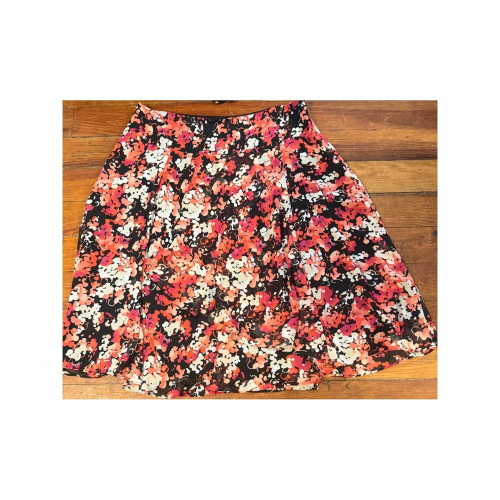 East 5th Womens Floral Chiffon Tiered Ruffle Skirt Red Pink Black Size 14